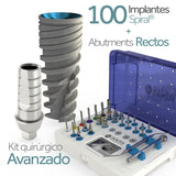 100 Implantes SPIRAL® + 100 Pilares Rectos + Kit Quirúrgico Avanzado – Hex Interno